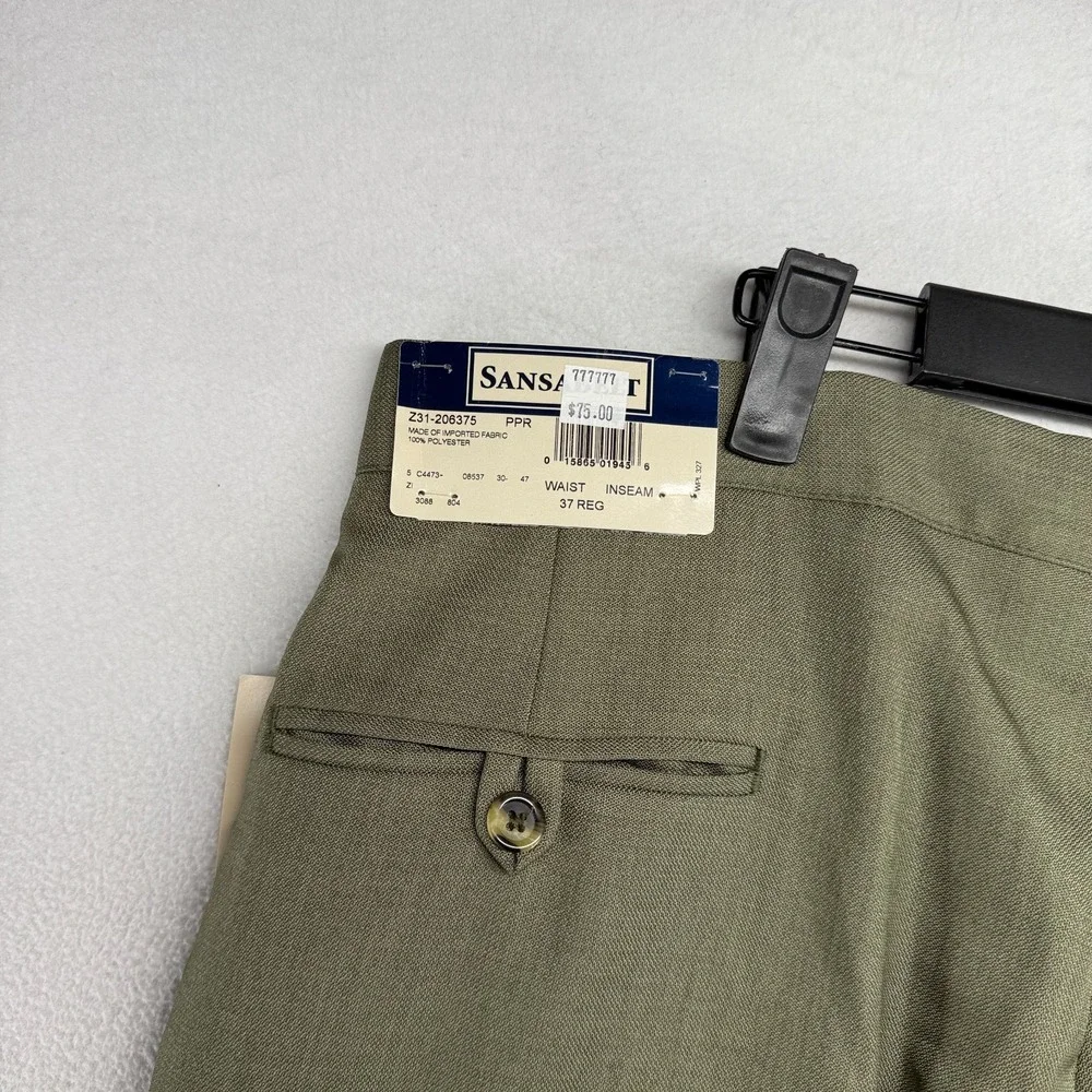 Vintage Sansabelt Dress Pants men's 37 Green  Trousers Unhemmed Raw Pleated NEW